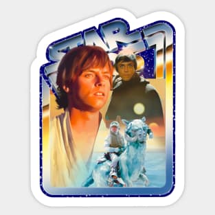 Hero (blue starfield, chrome border) Sticker